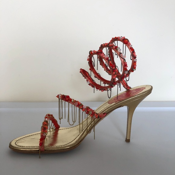 Rene Caovilla Coral Beaded Coil Heeled Sandals - Picture 3 of 8